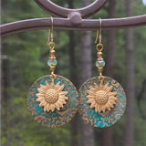 Retro Boho Turquoise Flower Earrings Hook Moonstone Dangle Drop Sapphire Women - 1240 - Extra Image