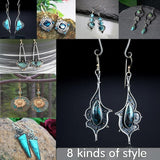 Retro Boho Turquoise Flower Earrings Hook Moonstone Dangle Drop Sapphire Women - 1248