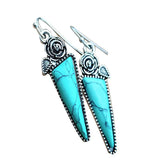 Retro Boho Turquoise Flower Earrings Hook Moonstone Dangle Drop Sapphire Women - 1241