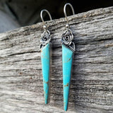 Retro Boho Turquoise Flower Earrings Hook Moonstone Dangle Drop Sapphire Women - 1241