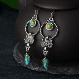 Retro Boho Turquoise Flower Earrings Hook Moonstone Dangle Drop Sapphire Women - 1241