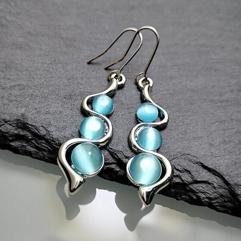 Retro Boho Turquoise Flower Earrings Hook Moonstone Dangle Drop Sapphire Women - 1241
