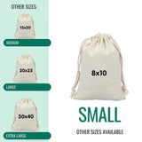 10X Canvas Cotton Drawstring Bags Linen Calico Tote Gift Storage Pouches - 8x10cm - Top-Down View