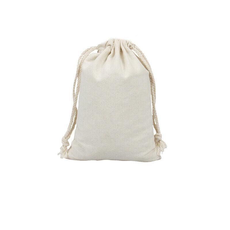 10X Canvas Cotton Drawstring Bags Linen Calico Tote Gift Storage Pouches - 8x10cm