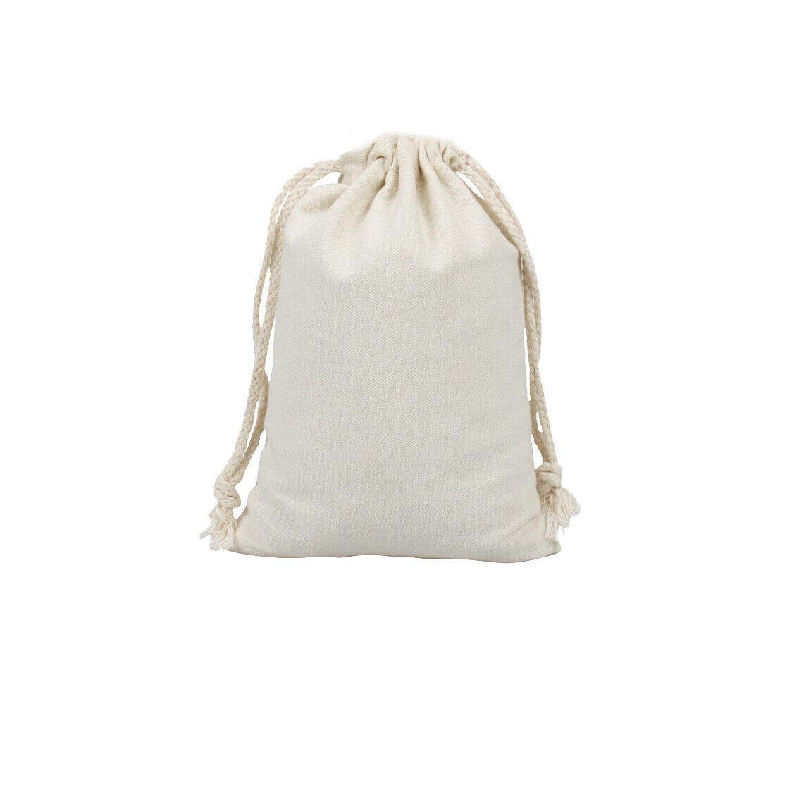 10X Canvas Cotton Drawstring Bags Linen Calico Tote Gift Storage Pouches - 8x10cm