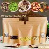 10x 12*20+4cm Stand Up Bag Kraft Paper Seal Packaging Window Zip Lock Pouch - 10 PCS