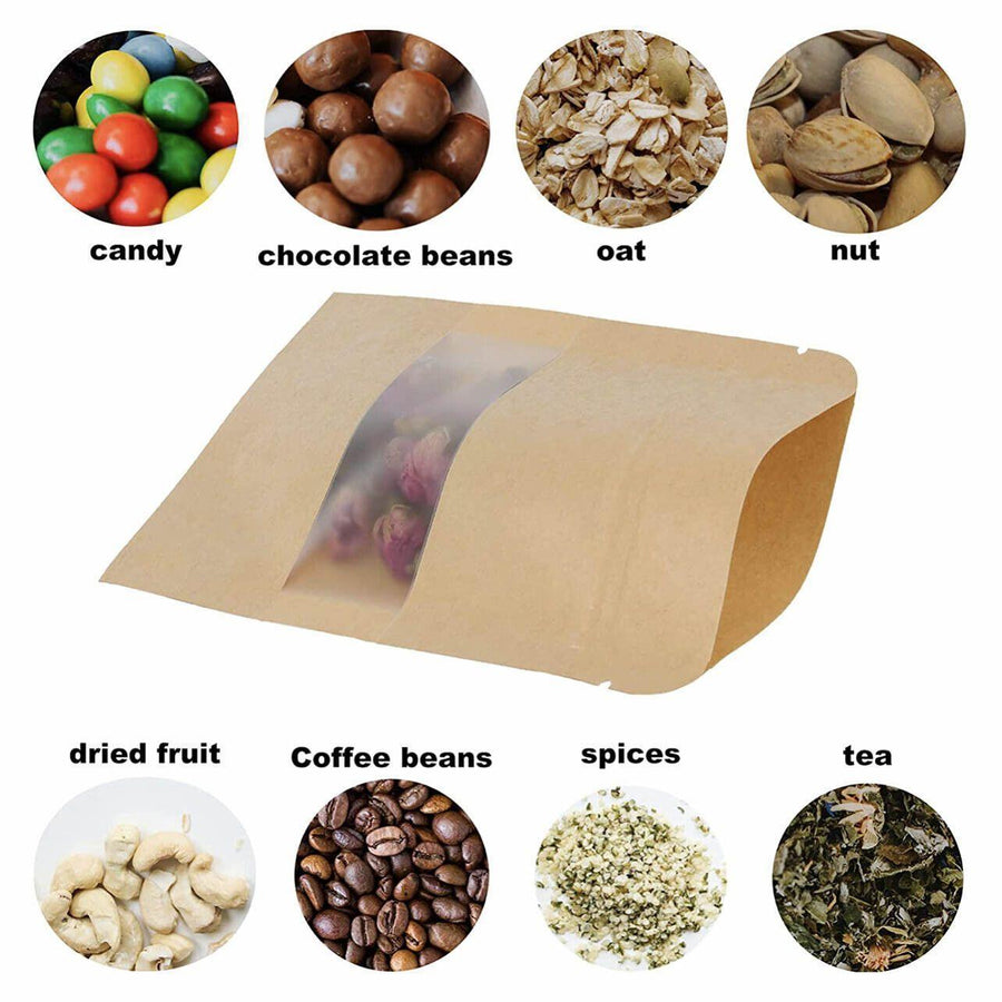10x 12*20+4cm Stand Up Bag Kraft Paper Seal Packaging Window Zip Lock Pouch - 10 PCS