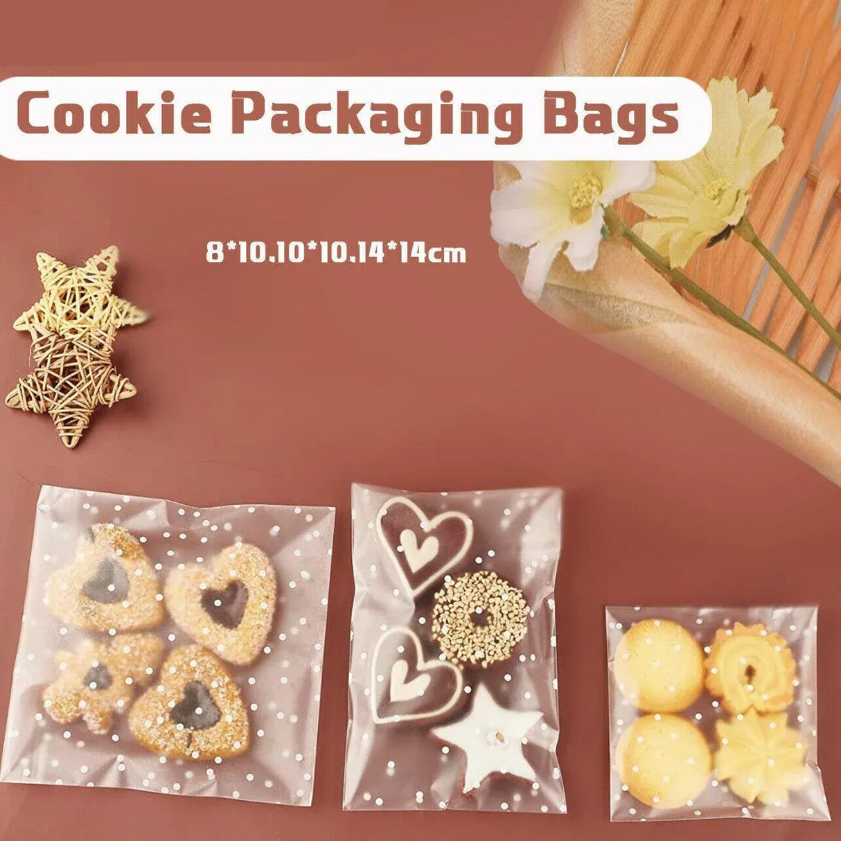 Clear Dotted Self Seal Bags for Cookies Candy Bakery Packaging 100 Pieces Set - 10cm*10cm