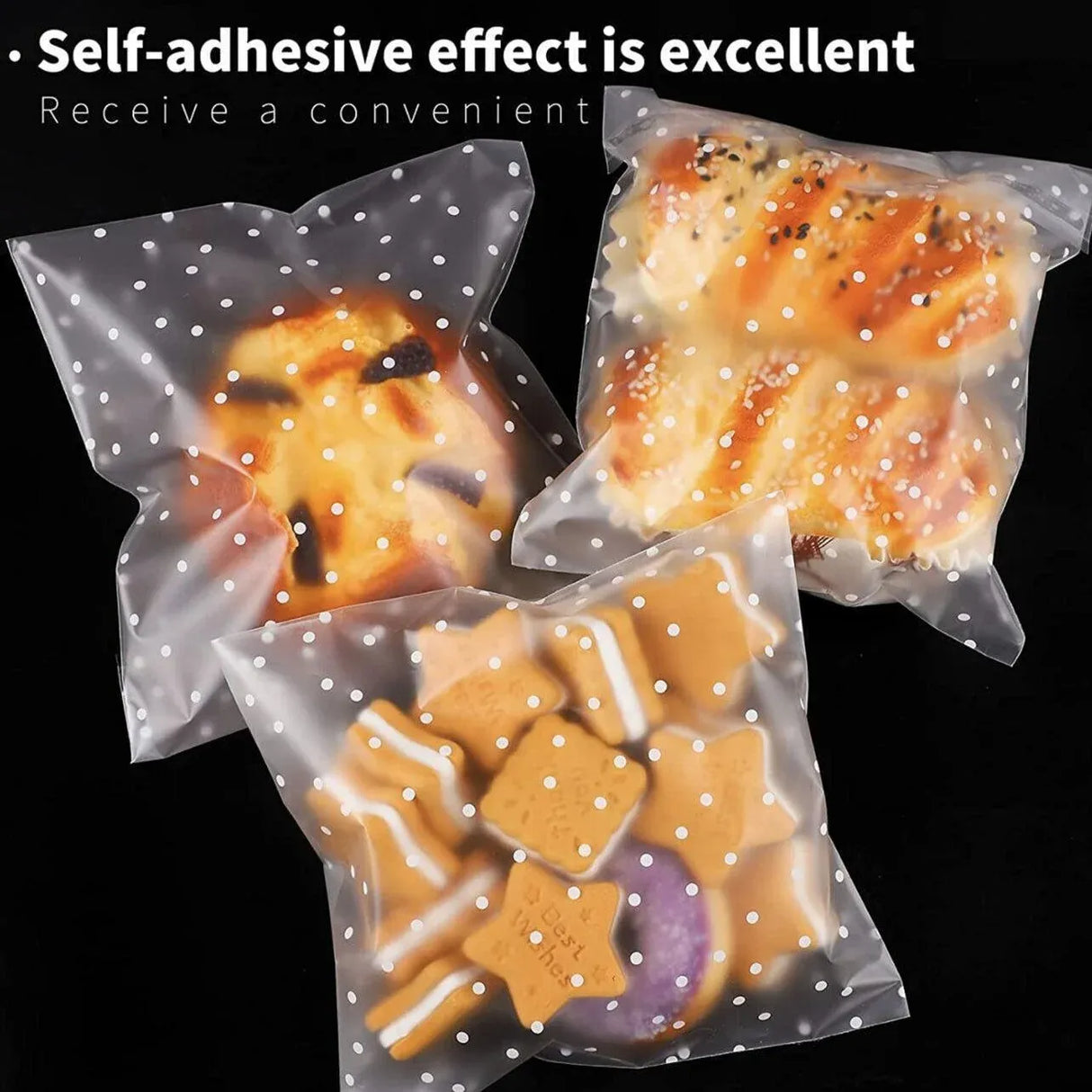 Clear Dotted Self Seal Bags for Cookies Candy Bakery Packaging 100 Pieces Set - 10cm*10cm