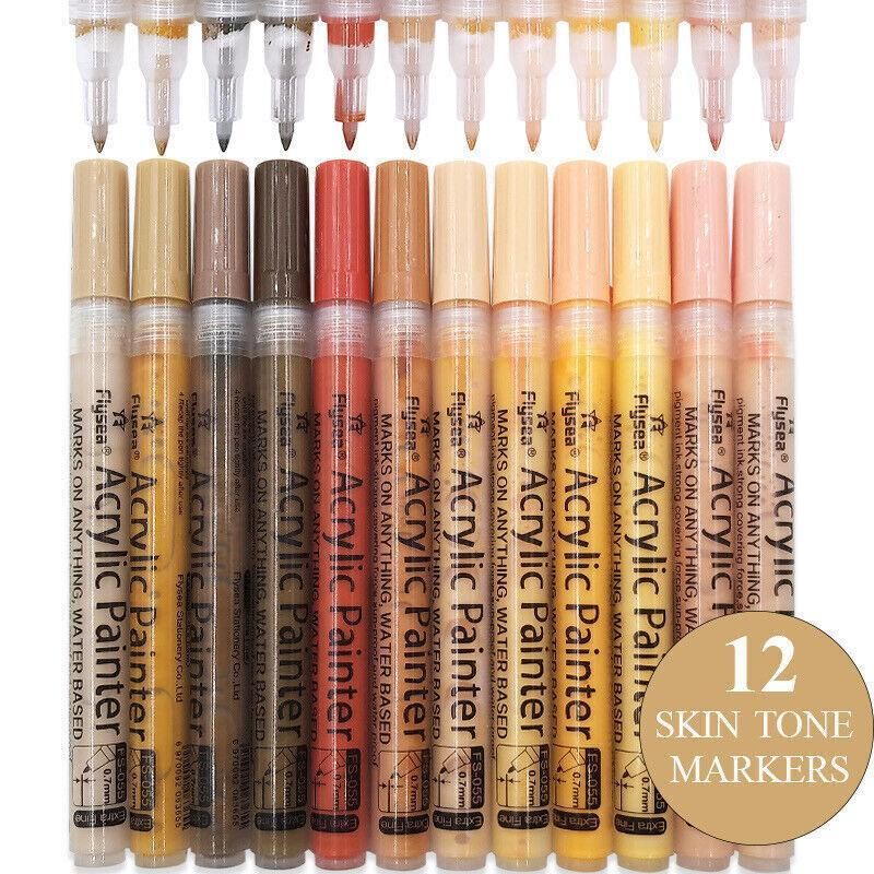 12 Colours Acrylic Paint Pens Markers Skin Tone