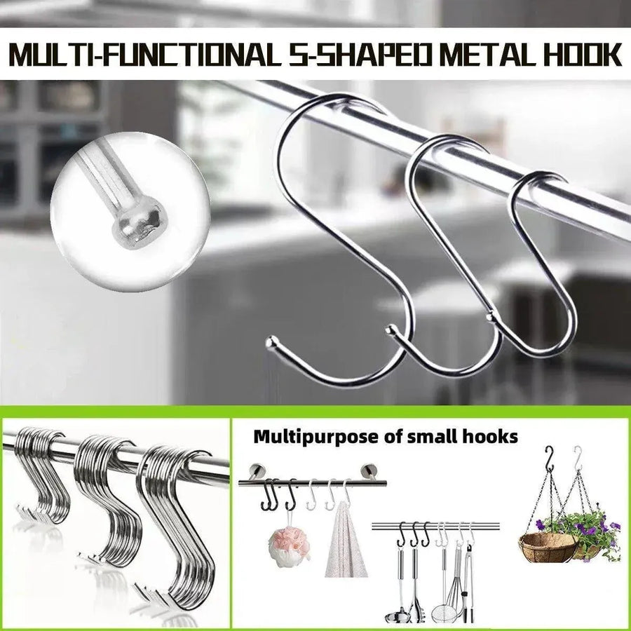 7cm Stainless Steel S Shape Hooks Kitchen Hanger Rack Clothes Hanging Plant Holders - 20PCS