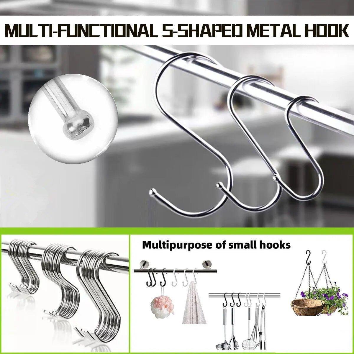 8cm Stainless Steel S Shape Hooks Kitchen Hanger Rack Clothes Hanging Plant Holders - 20PCS