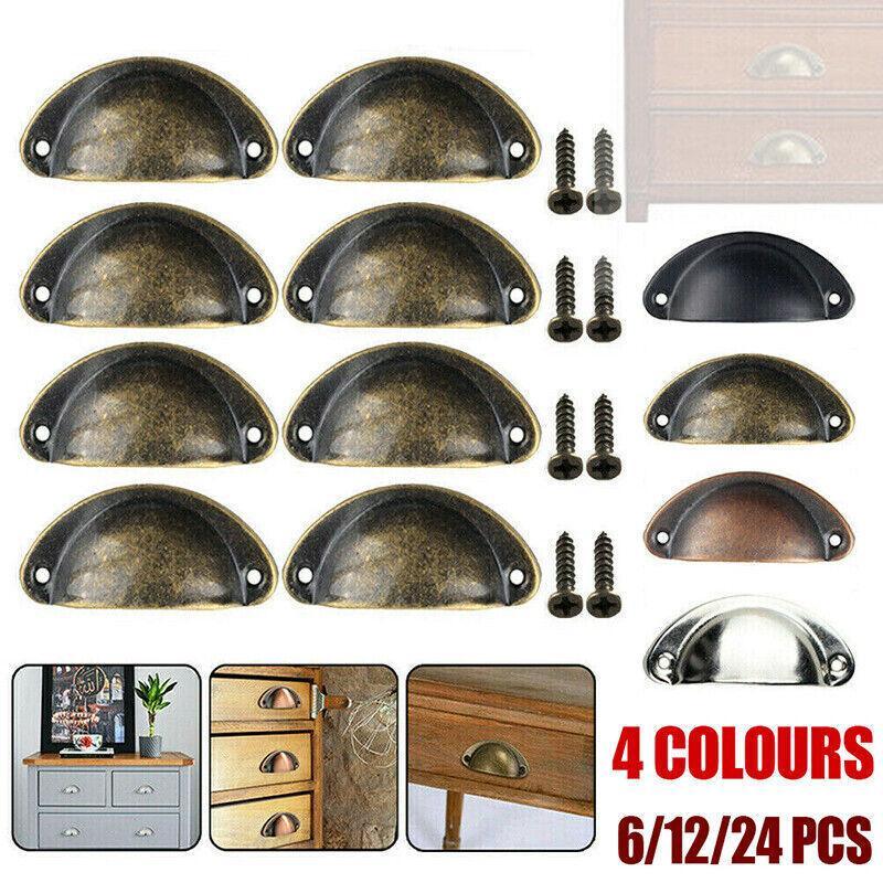 6X Cupboard Door Cabinet Cup Drawer Furniture Retro Antique Pull Shell Handle - Green Bronze