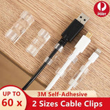 16PCS Cable Clips Management Holder Cord Wire Line Organizer Self-Adhesive L - L Size - Transparent x 16 PCS