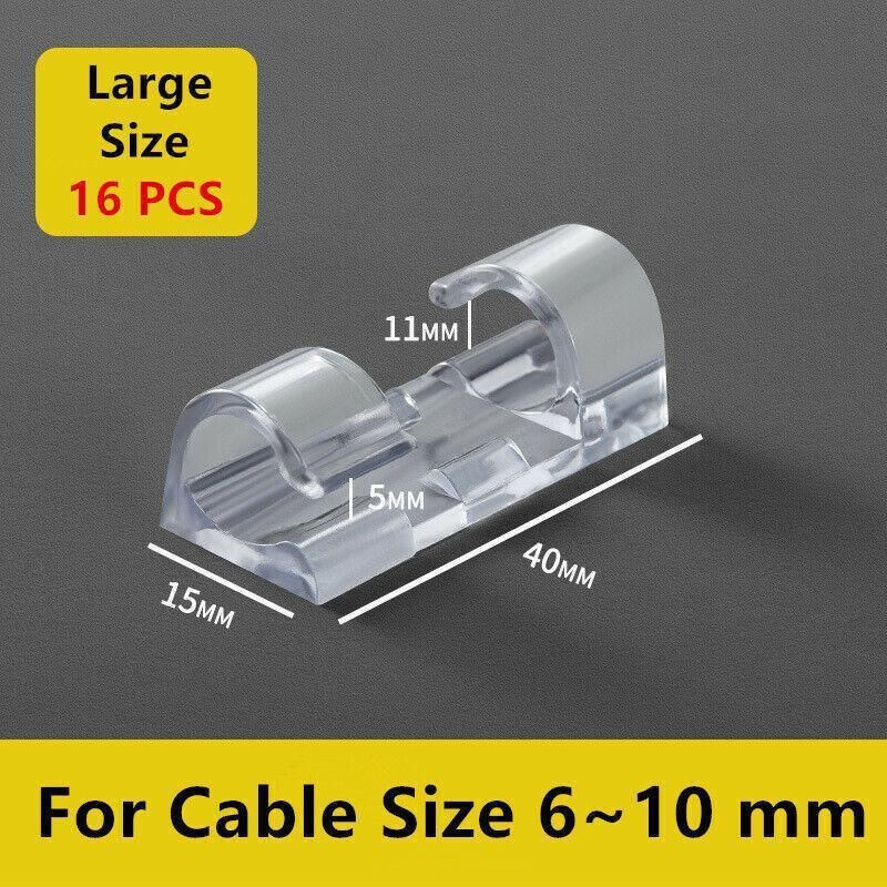 16PCS Cable Clips Management Holder Cord Wire Line Organizer Self-Adhesive L - L Size - White x 16 PCS