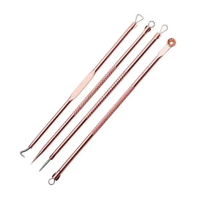 Stainless Steel Blackhead Remover Tools Set with Pimple Extractors 4 Pieces - Rose Gold