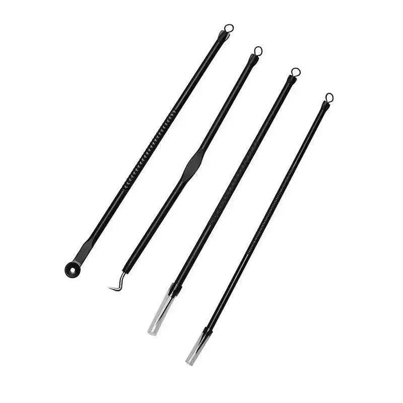Stainless Steel Blackhead Remover Tools Set with Pimple Extractors 4 Pieces - Black