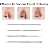 Stainless Steel Blackhead Remover Tools Set with Pimple Extractors 4 Pieces - Black - 45-Degree Angle