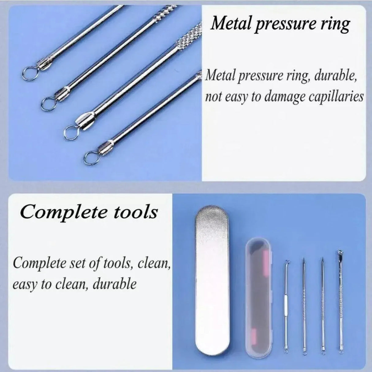 Stainless Steel Blackhead Remover Tools Set with Pimple Extractors 4 Pieces - Black