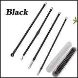 Stainless Steel Blackhead Remover Tools Set with Pimple Extractors 4 Pieces - Black - Low Angle