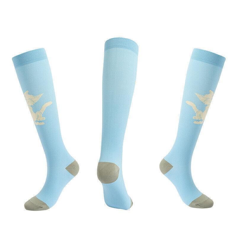L/XL Size Compression Socks Unisex Adult Nursing Travel Stocking Sport - Blue Fox