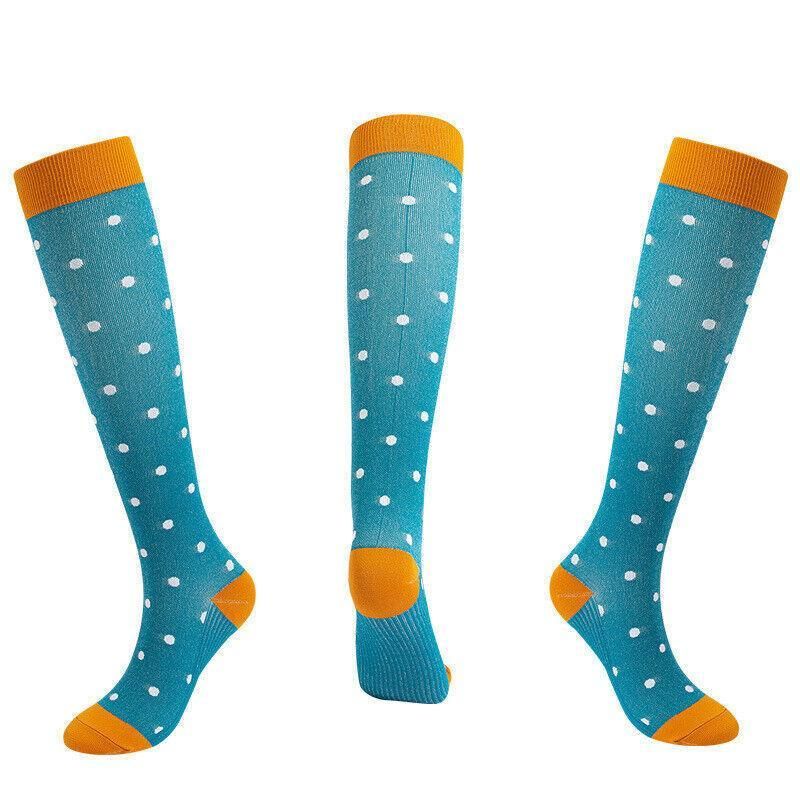 L/XL Size Compression Socks Unisex Adult Nursing Travel Stocking Sport - Blue Dot