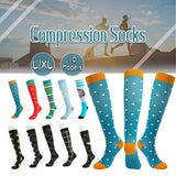 L/XL Size Compression Socks Unisex Adult Nursing Travel Stocking Sport - Blue Dot - Front View