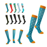 L/XL Size Compression Socks Unisex Adult Nursing Travel Stocking Sport - Blue Dot - Top-Down View