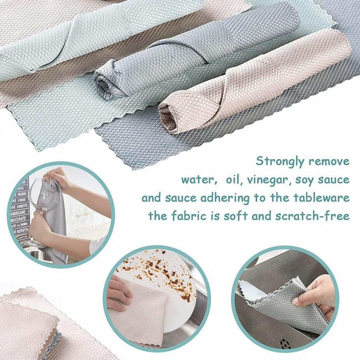 5X Fish Scale Microfiber Cleaning Cloth Dish Washing Glass Wipe Reusable Kitchen - 5Pcs-25cm*25cm
