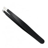 Stainless Steel Hair Eyebrow Tweezers Plucker Puller Beauty Slanted Nail Tip - Black