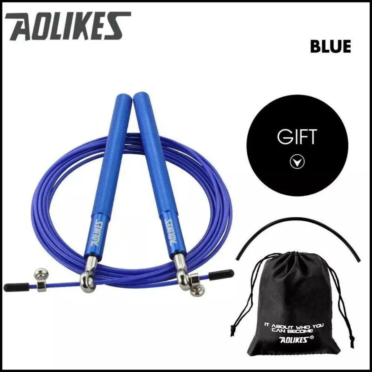 Aolikes Adjustable High Speed Steel Skipping Jump Rope Dual Bearings Gym Boxing - Black