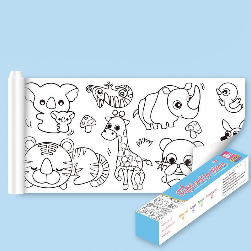 3M DIY Colouring Paper Roll with 12 Colour Pencils Cartoon Doodle Set - Transportation (With 12PCS Colored Pencils