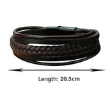 Men Stainless Steel Buckle Leather Bracelet Bangle Cuff Vintage Wristband Rope - Coffee&Silver - Close-Up Angle
