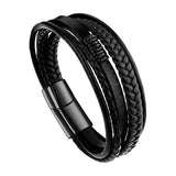 Men Stainless Steel Buckle Leather Bracelet Bangle Cuff Vintage Wristband Rope - Coffee&Silver