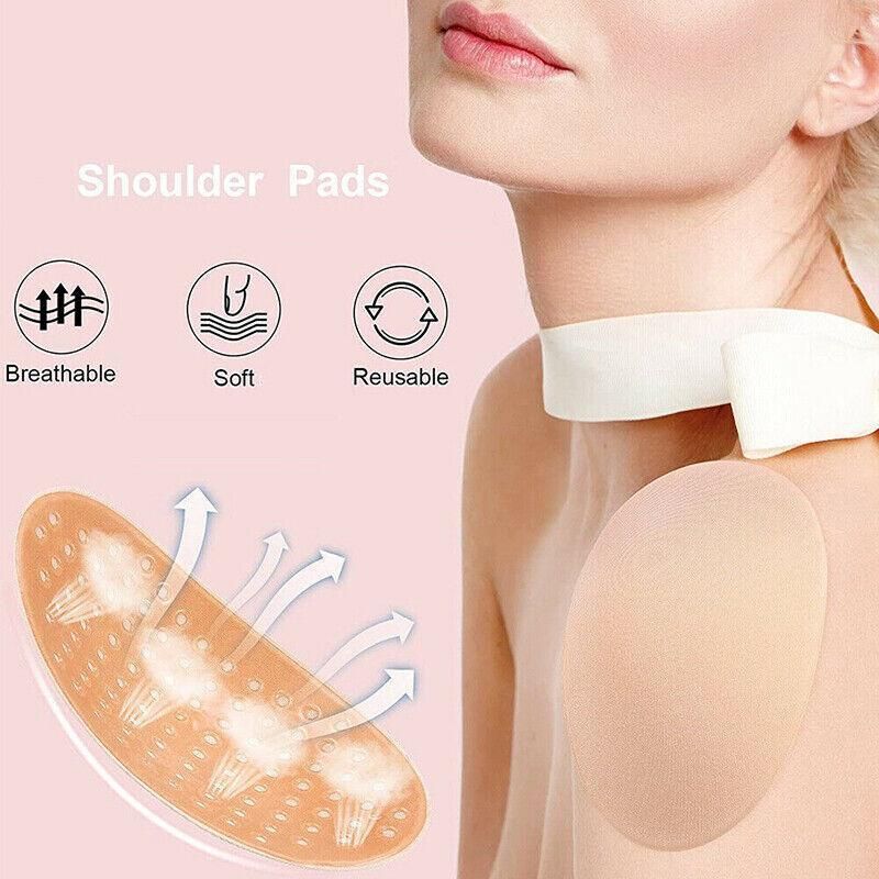 2Pcs Soft Anti-Slip Invisible Shoulder Pads Naturally Increased Silicone /Sponge - Beige (Silicone)