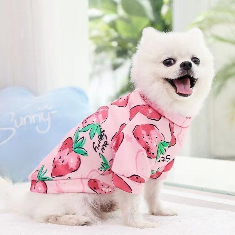 L Size Cute Pet Dog Warm Jumper Sweater Clothes Puppy Cat Knitwear Knitted Coats Winter - Pink Strawberry