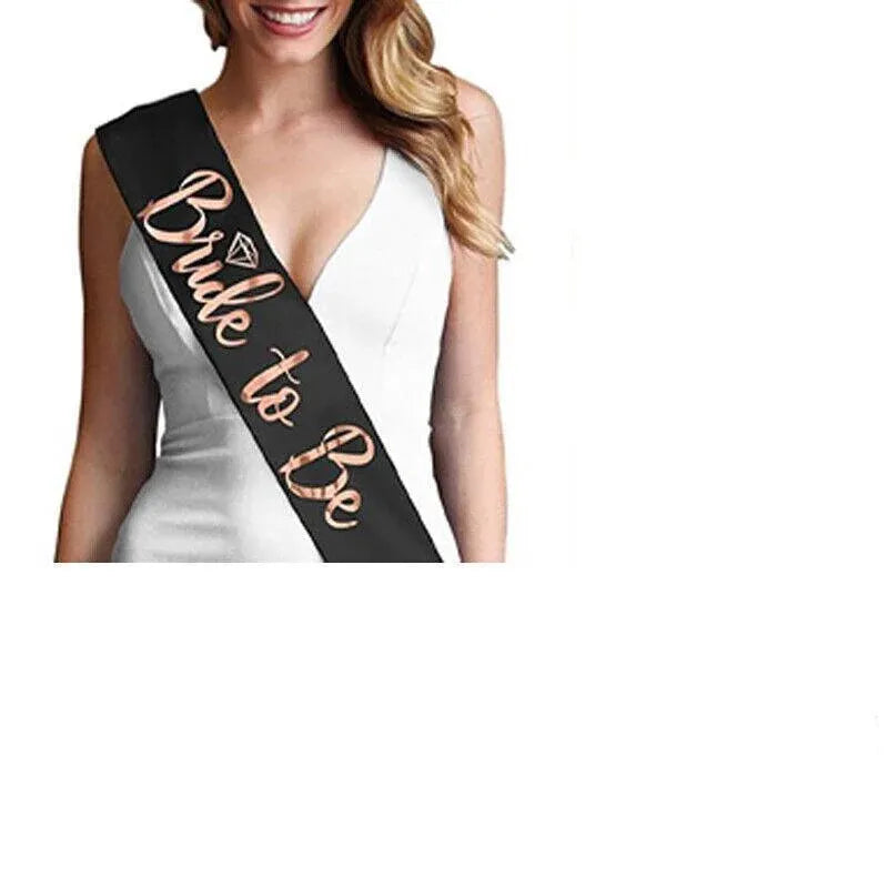 Bride To Be Hen Veil Sash Tiara Hens Night Bridal Shower Kitchen Tea Accessories - Black/Rose Gold Sash