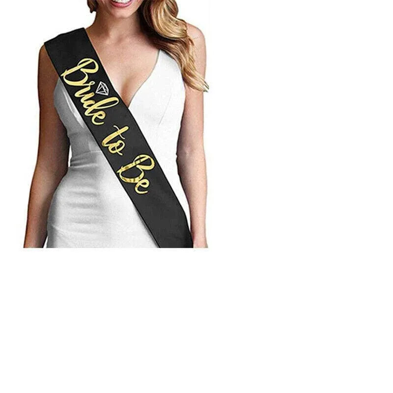 Bride To Be Hen Veil Sash Tiara Hens Night Bridal Shower Kitchen Tea Accessories - Black/Gold Sash