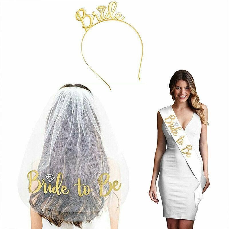 Bride To Be Hen Veil Sash Tiara Hens Night Bridal Shower Kitchen Tea Accessories - Black/Gold Sash