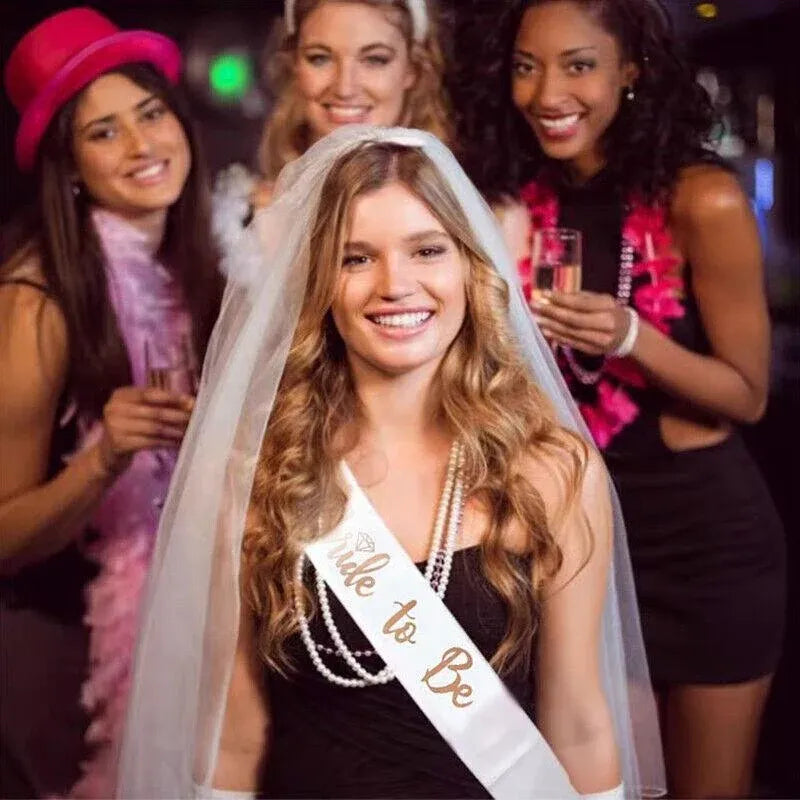 Bride To Be Hen Veil Sash Tiara Hens Night Bridal Shower Kitchen Tea Accessories - Black/Gold Sash