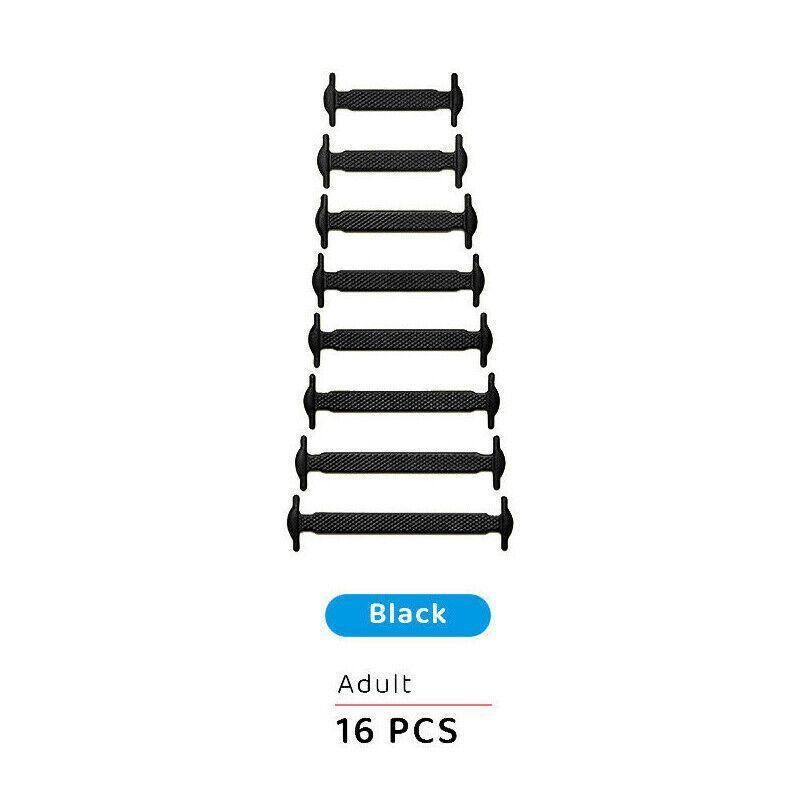 No Tie Elastic Silicone Shoe Laces 16PCS Shoelaces for Sneakers and Runners - Black 16PCS