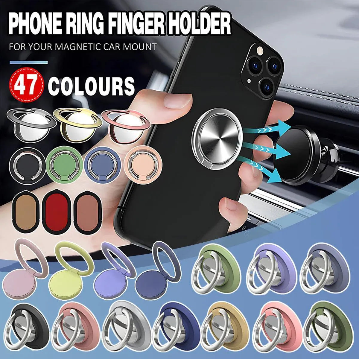 Iring Phone Ring Finger Holder Stand Car Mount Hook For Iphone Ipad Mobile Grip - A3- Gold