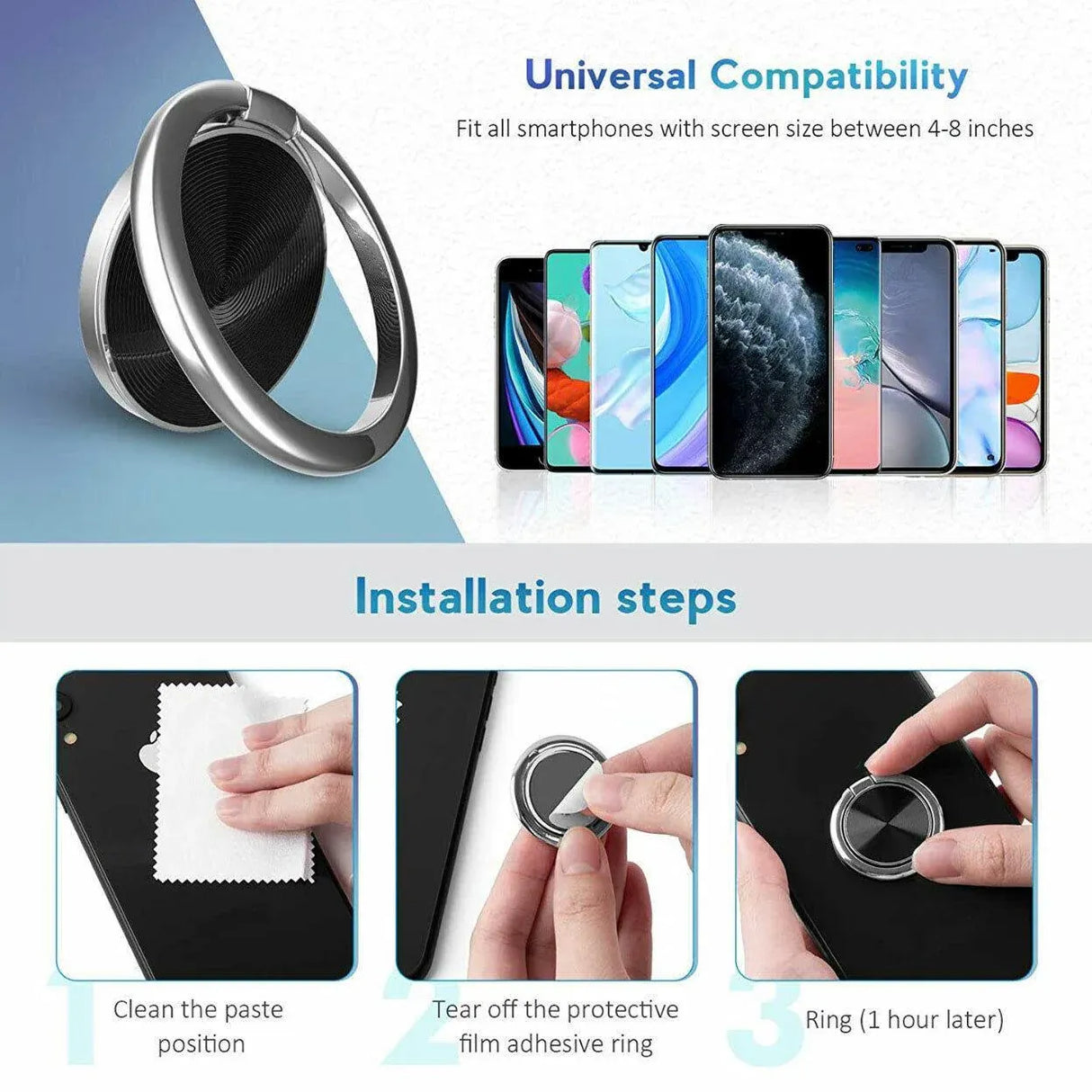 Iring Phone Ring Finger Holder Stand Car Mount Hook For Iphone Ipad Mobile Grip - C- Pink