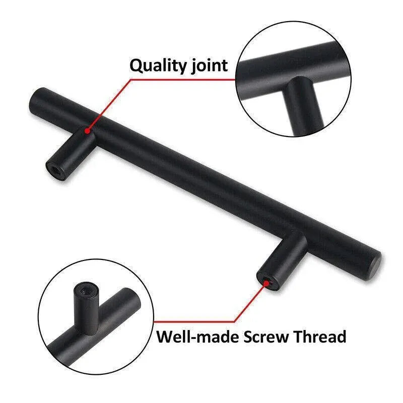 Silver Kitchen Cabinet Door Handles Matte Black Stainless Steel Door Drawer Pull T Bar - 250mm/160mm
