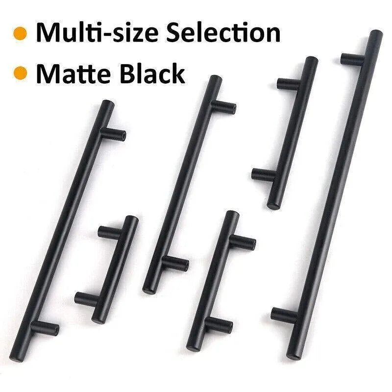 Silver Kitchen Cabinet Door Handles Matte Black Stainless Steel Door Drawer Pull T Bar - 250mm/160mm