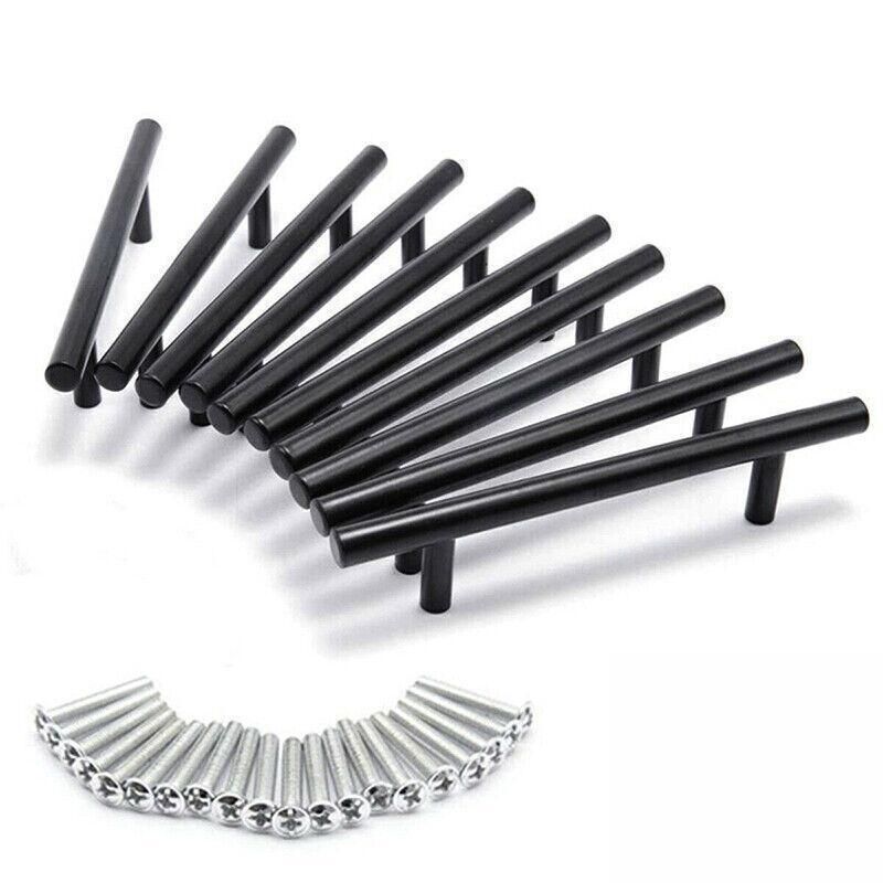 Silver Kitchen Cabinet Door Handles Matte Black Stainless Steel Door Drawer Pull T Bar - 350mm/224mm