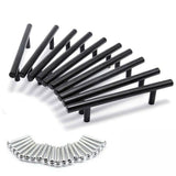 Silver Kitchen Cabinet Door Handles Matte Black Stainless Steel Door Drawer Pull T Bar - 350mm/224mm - 45-Degree Angle