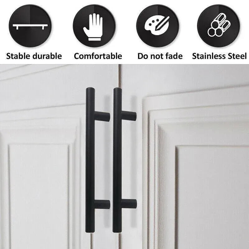 Silver Kitchen Cabinet Door Handles Matte Black Stainless Steel Door Drawer Pull T Bar - 400mm/256mm