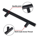 1pcs Black Kitchen Cabinet Door Handles Matte Black Stainless Steel Door Drawer Pull T Bar - 127mm/76mm - Top-Down View