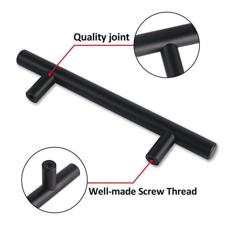 1pcs Black Kitchen Cabinet Door Handles Matte Black Stainless Steel Door Drawer Pull T Bar - 200mm/128mm
